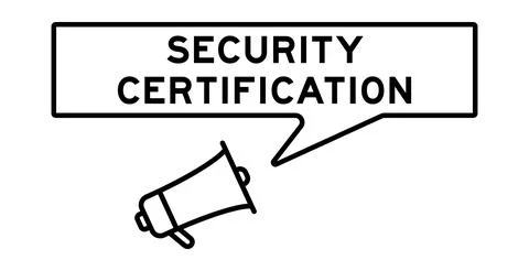 Megaphone icon with speech bubble in word security certification on white b.. Illustration