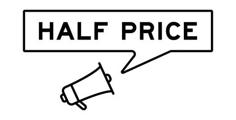Megaphone icon with speech bubble in word half price on white background Illustrazione stock