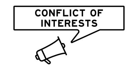 Megaphone icon with speech bubble in word conflict of interests on white ba.. 스톡 일러스트