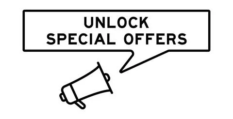 Megaphone icon with speech bubble in word unlocked special offers on white .. Stock Illustration
