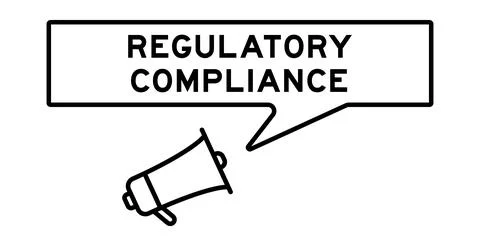 Megaphone icon with speech bubble in word regulatory compliance on white ba.. Stock Illustration