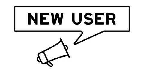 Megaphone icon with speech bubble in word new user on white background Stock Illustration