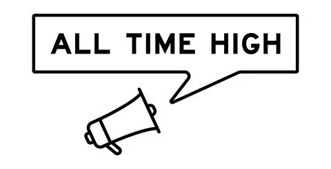 Megaphone icon with speech bubble in word all time high on white background Stock Illustration