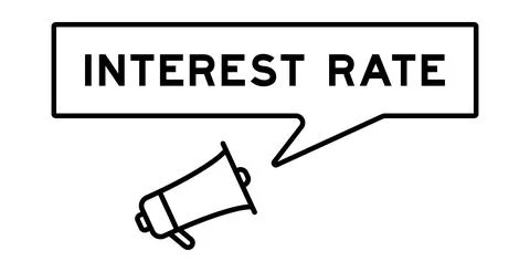 Megaphone icon with speech bubble in word interest rate on white background Stockillustratie