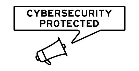 Megaphone icon with speech bubble in word cybersecurity protected on white .. イラスト素材