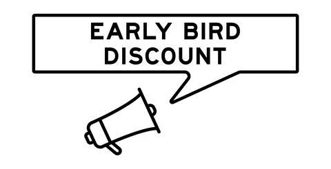 Megaphone icon with speech bubble in word early bird discount on white back.. Stock Illustration