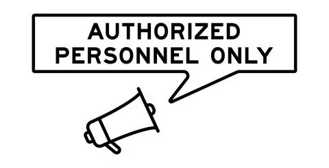 Megaphone icon with speech bubble in word authorized personnel only on whit.. Illustrazione stock