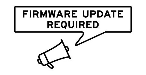 Megaphone icon with speech bubble in word firmware update required on white.. Stockillustratie