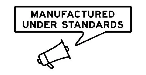Megaphone icon with speech bubble in word manufactured under standards on w.. Illustrazione stock