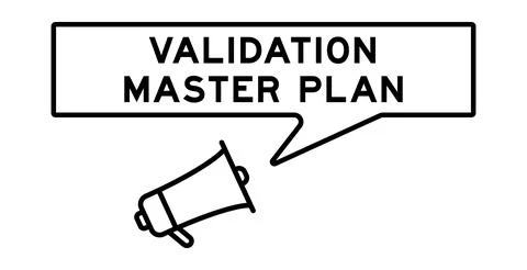 Megaphone icon with speech bubble in word validation master plan on white b.. Stock Illustration