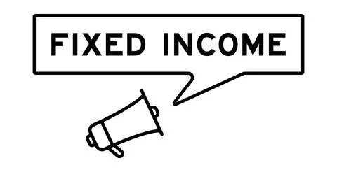Megaphone icon with speech bubble in word fixed income on white background Illustrazione stock