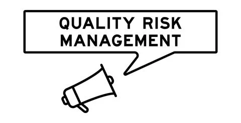 Megaphone icon with speech bubble in word quality risk management on white .. イラスト素材