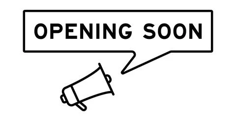 Megaphone icon with speech bubble in word oepning soon on white background Stock Illustration
