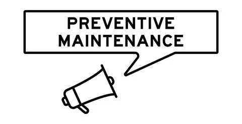 Megaphone icon with speech bubble in word preventive maintenance on white b.. Illustrazione stock