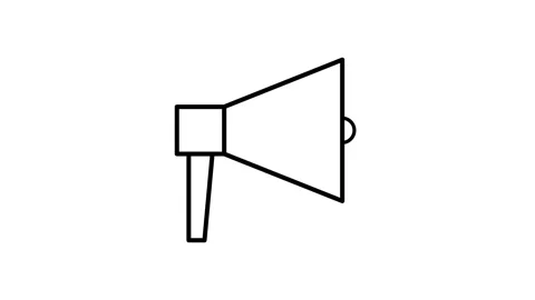 Megaphone icon in vector format, representing loudspeakers and public speakin Stock Footage 333549680