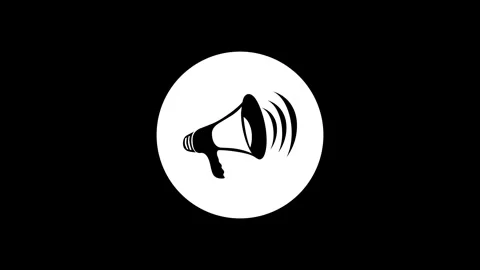 Megaphone icon white color simple shape circle animation black background Stockbeeldmateriaal 279006519