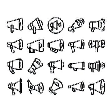 Megaphone icons amplifying important communication messages Illustrazione stock