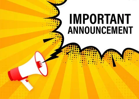 Megaphone with important announcement poster in flat style. Vector illustrati Stock Illustration