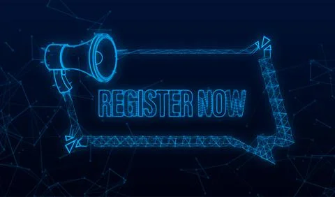 Megaphone label with register now. Megaphone banner. Web design Plexus . Vector イラスト素材