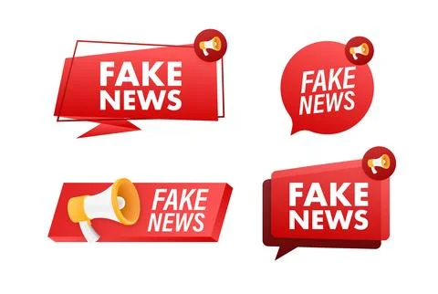 Megaphone label set with text Fake news. Megaphone in hand promotion banner Stock Illustration