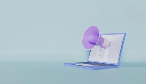 Megaphone with laptop computer on blue background Stock Illustration