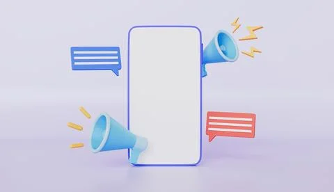 Megaphone with lightning, phone screen and loudspeaker with speech bubble Stock Illustration