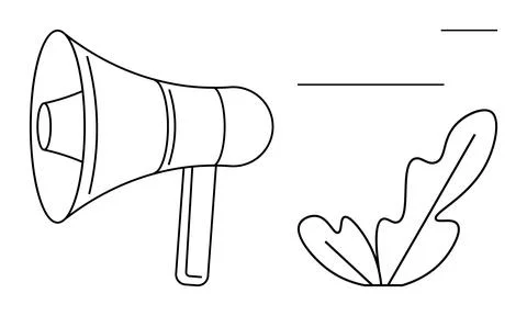 Megaphone, Lines, and Leaf Illustration Representing Communication and Natu.. Illustrazione stock