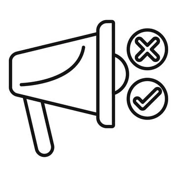 Megaphone making decision with right and wrong signs icon Stock Illustration