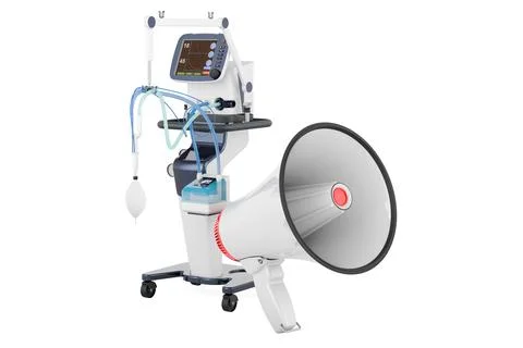 Megaphone with medical ventilator, 3D rendering Stock Illustration