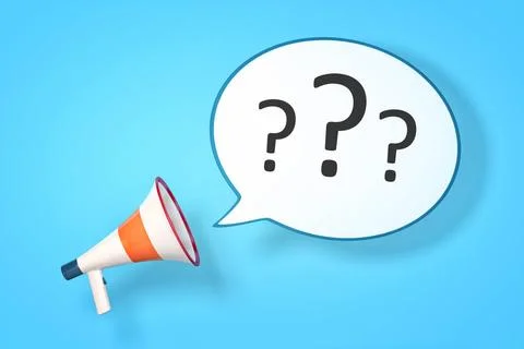 Megaphone A megaphone with a speech bubble and three questionmarks Copyrig... Stock Photos