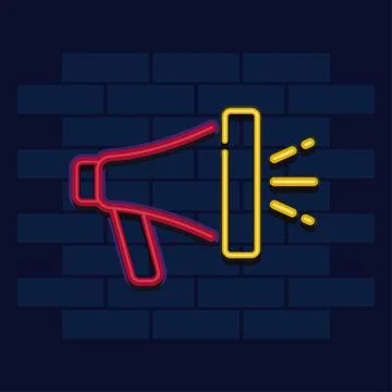 Megaphone with neon sound. Vector 스톡 일러스트