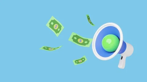 Megaphone or hand speaker with banknote isolated on blue background. busine.. Stock-Footage 265123695
