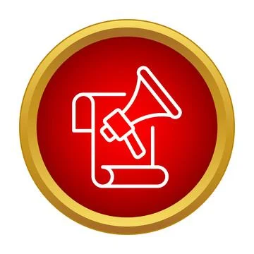 Megaphone on paper scroll making announcement icon Stock Illustration