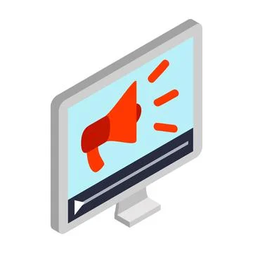 Megaphone on pc screen icon, isometric 3d style Illustrazione stock