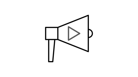 A megaphone with a play button design, representing the concept of broadcas.. Stock Footage 333550427