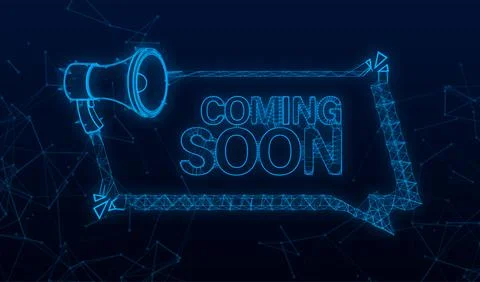 Megaphone Plexus label with coming soon. Megaphone banner. Web design. Vector Illustrazione stock