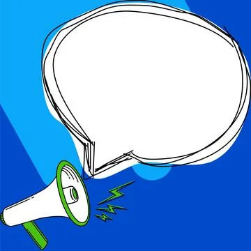 Megaphone presenting important information and brand new agenda. Big white Stock Illustration