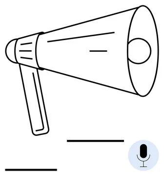 Megaphone projecting sound waves and microphone icon. Ideal for communication Stock Illustration