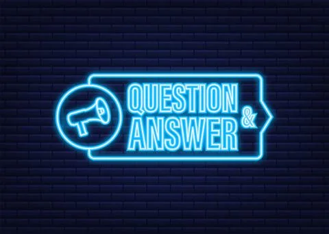 Megaphone with Question and Answer. Neon icon. Megaphone banner. Web design Stock Illustration