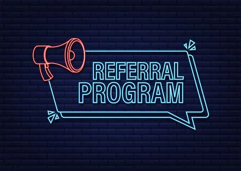 Megaphone with Referral program. Neon icon. Vector illustration. Illustration