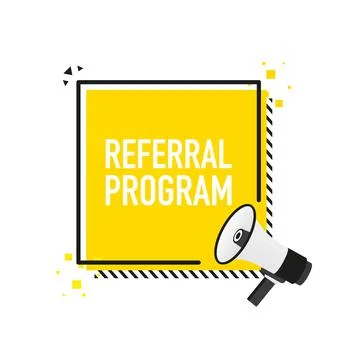 Megaphone with referral program poster in flat style. Vector illustration. 스톡 일러스트
