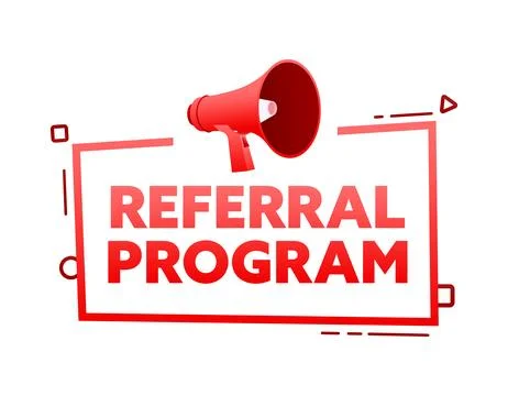 Megaphone with Referral program speech bubble banner. Promotion and advertising Иллюстрация