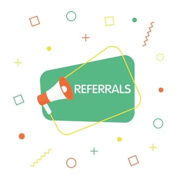 Megaphone with referrals speech bubble. Loudspeaker. Banner for business Stock Illustration