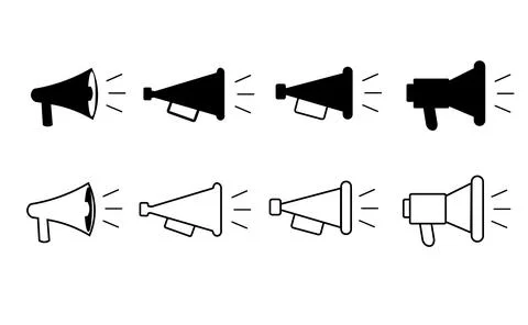 Megaphone set icons vector illustration. Megaphone, bullhorn line icon. Illustrazione stock