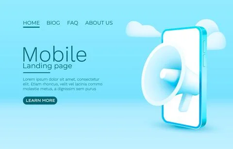 Megaphone smartphone mobile screen, technology mobile display. Vector Stock Illustration