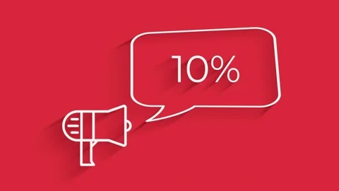 Megaphone with speech bubble 10 percent off 3d letters rotate on white Stock Footage 153813027