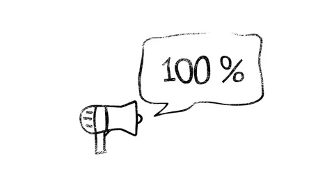 Megaphone with speech bubble 100 percent off 3d letters rotate on white Stock Footage 153852915