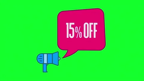 Megaphone with speech bubble 15 percent off 3d letters rotate on white 库存影片 153845728