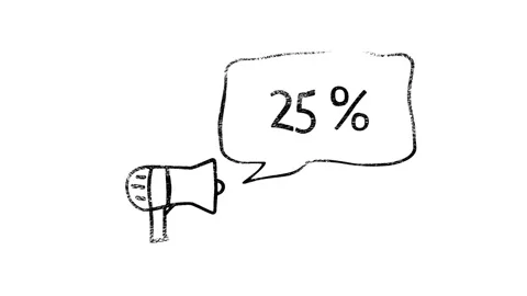Megaphone with speech bubble 25 percent off 3d letters rotate on white Stock Footage 153842349