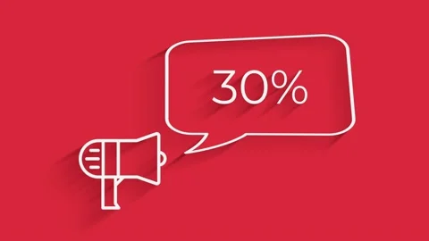 Megaphone with speech bubble 30 percent off 3d letters rotate on white Stock Footage 153814262